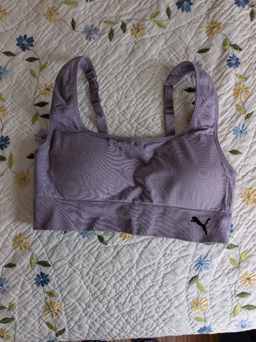 Puma sz L purple seamless sports bra, square neck